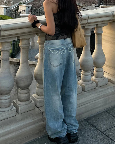 Wing Hip Painted Straight Denim Pants