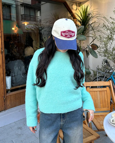 Drop-shoulder wool-blend knit sweater