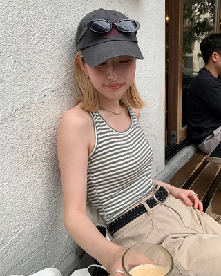 Striped volter neck cropped top