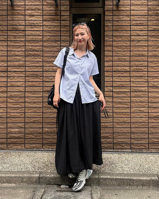 Drawstring pocket volume flared skirt