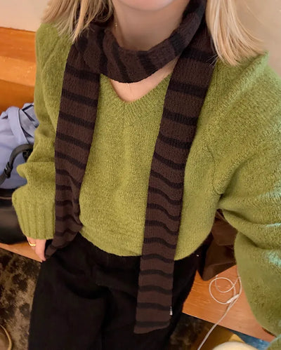Striped Slim Knit Scarf