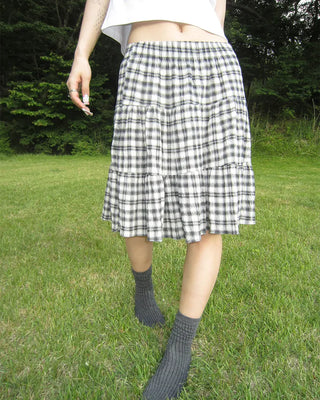Tartan check tiered midi skirt
