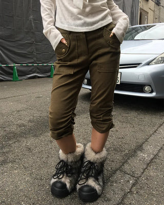 Waist bag elastic gathered side zip capri pants