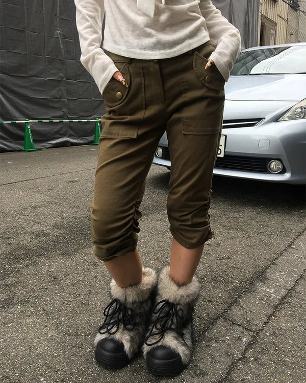 Waist bag elastic gathered side zip capri pants