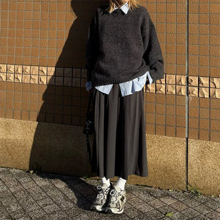 A-line wrinkled long skirt