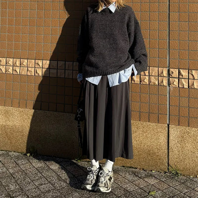 A-line wrinkled long skirt