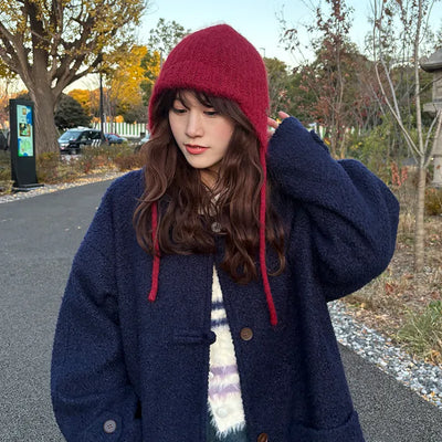 Knitted strap earmuff beanie