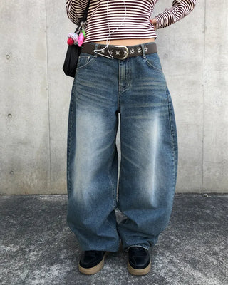 Whiskered Wash Baggy Jeans