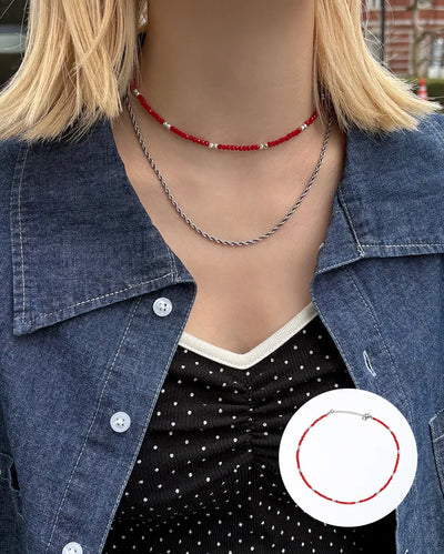 Red Cut Ball & Star Point Necklace Set