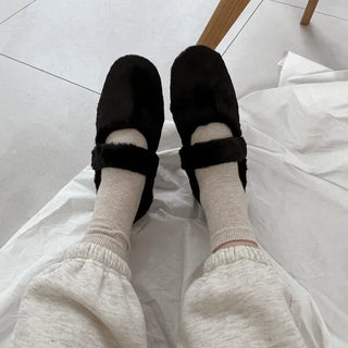 0623 Button Eco Fur Mary Jane Flat Shoes (3 colors)