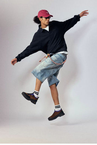 [Monterest] Relaxed Fit Polo Collar Knit Sweatshirt