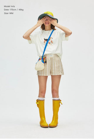 [Monterest] Lace Trim Striped Relaxed Shorts