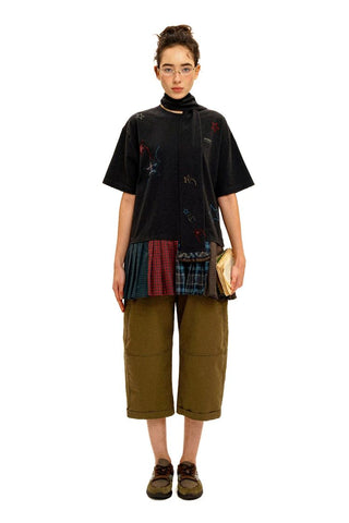 [Moromoro2] Star Patchwork Pleated Check  T-Shirt