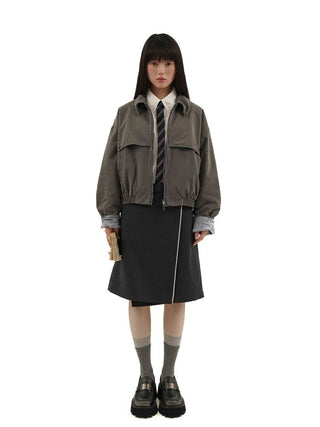 [Moromoro2] Washed Cotton Cropped Jacket