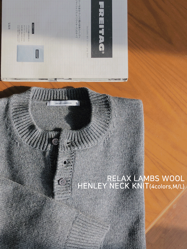 Relaxed Lambswool Henley Neck Knit
