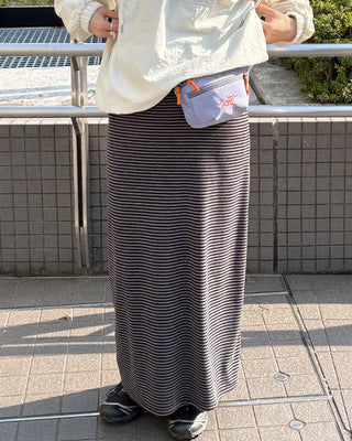 Wide-waist slim striped maxi skirt