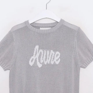 Lettering Short-Sleeve Knit Sweater
