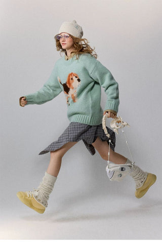 [Monterest] Relaxed Fit Dog Pattern Knit Sweater