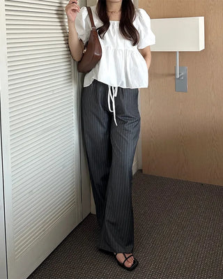 Layered pinstripe slacks