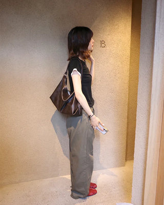 Two-pleat cotton wide-leg pants