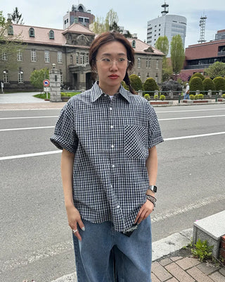 Seersucker check short-sleeved shirt