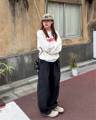 Embroidered Logo Wide Nylon Pants