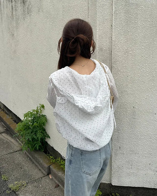 Polka Dot See-Through Frill Zip Hoodie