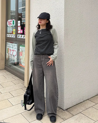 Curved silhouette washed pants