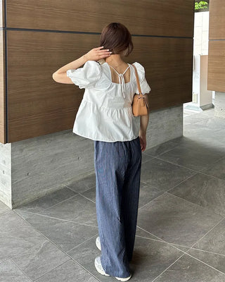 Striped pants with string waistband