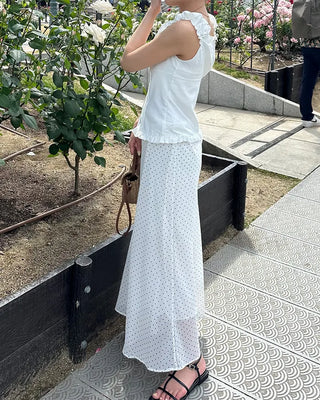 Polka Dot Chiffon Long Skirt