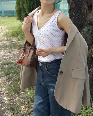 V-neck polka dot sleeveless top