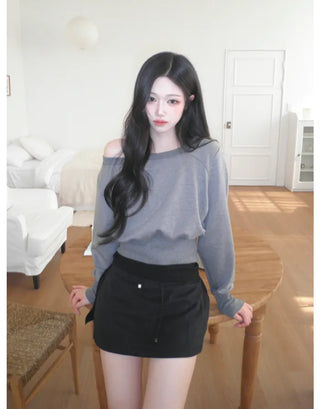(4 colors) 2-way one-shoulder sweatshirt