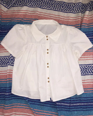 Wood Button Shirring Blouse