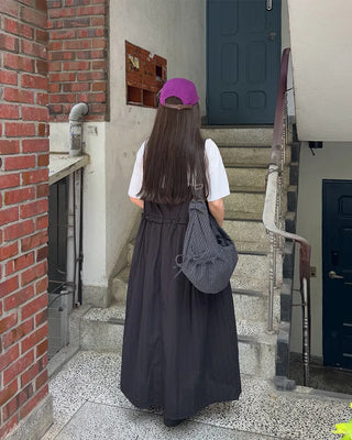 Frilled Shirring Long Dress