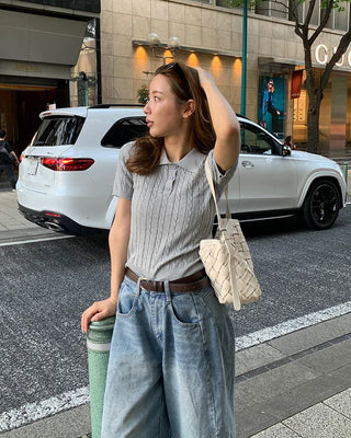 Grid pattern leisure shoulder bag