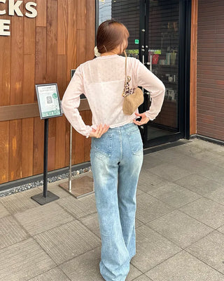 Lace-up bootcut denim pants