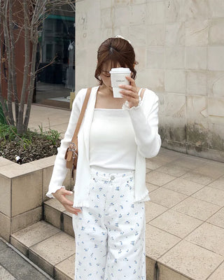 Knit frill camisole & cardigan set