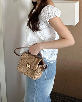 Polka Dot Ribbon Half Blouse