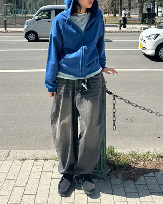 Oversized washed zip hoodie