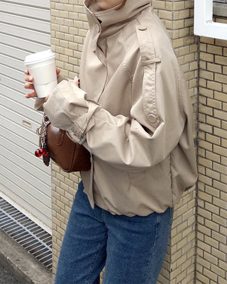 High-neck double-breasted half coat
