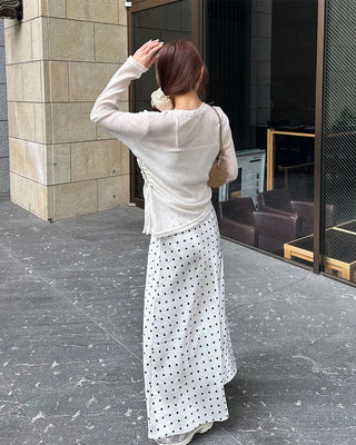 Polka Dot Satin Long Skirt