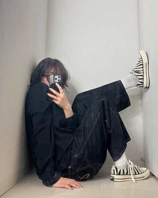 (UNISEX) Buckle Balloon Denim Pants