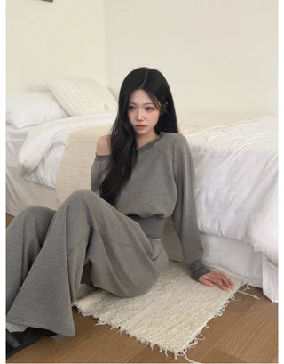 (4 colors) 2-way one-shoulder sweatshirt