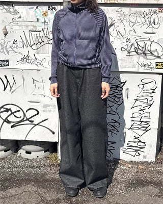 Two-button flap pocket wide-leg denim jeans