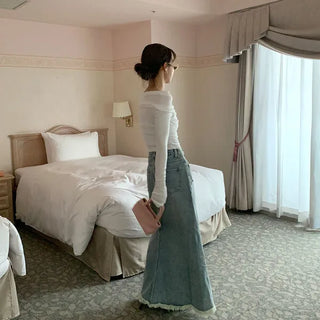 Shirred Asymmetrical Off-Shoulder Long T-Shirt