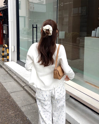 Knit frill camisole & cardigan set