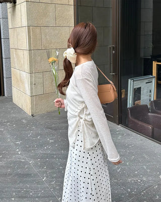 Side-gathered sheer T-shirt