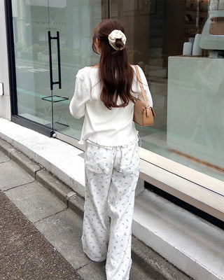 Flower pattern cotton pants
