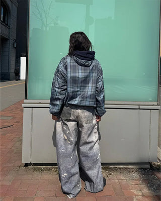 (Unisex) Check Hooded Wind Jacket