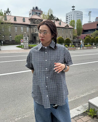 Seersucker check short-sleeved shirt